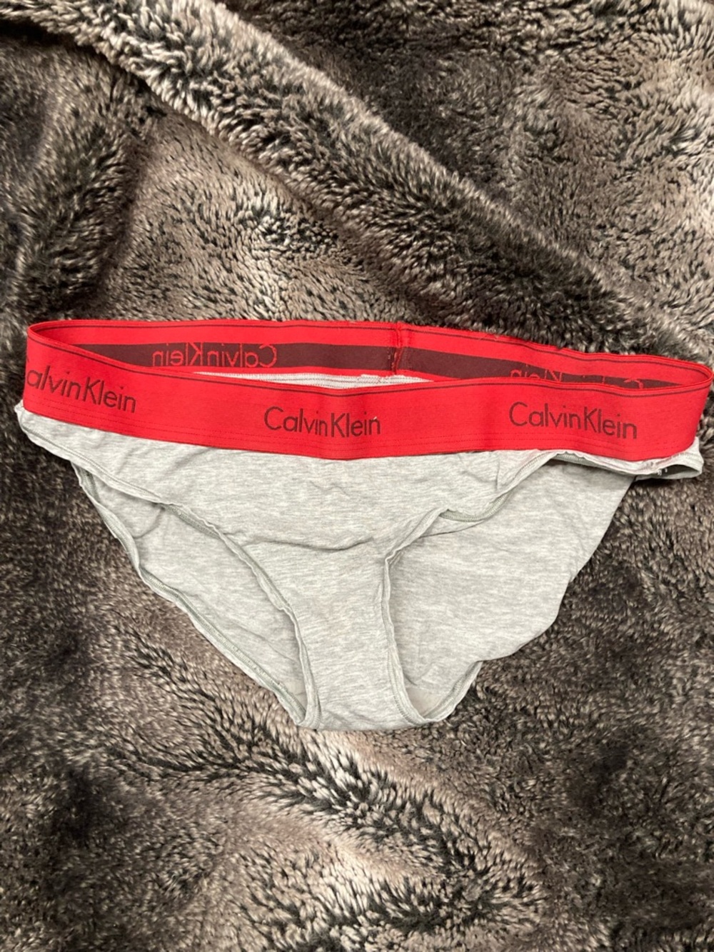 Calvin Klein Heather Gray Briefs with Red Waistband Accent